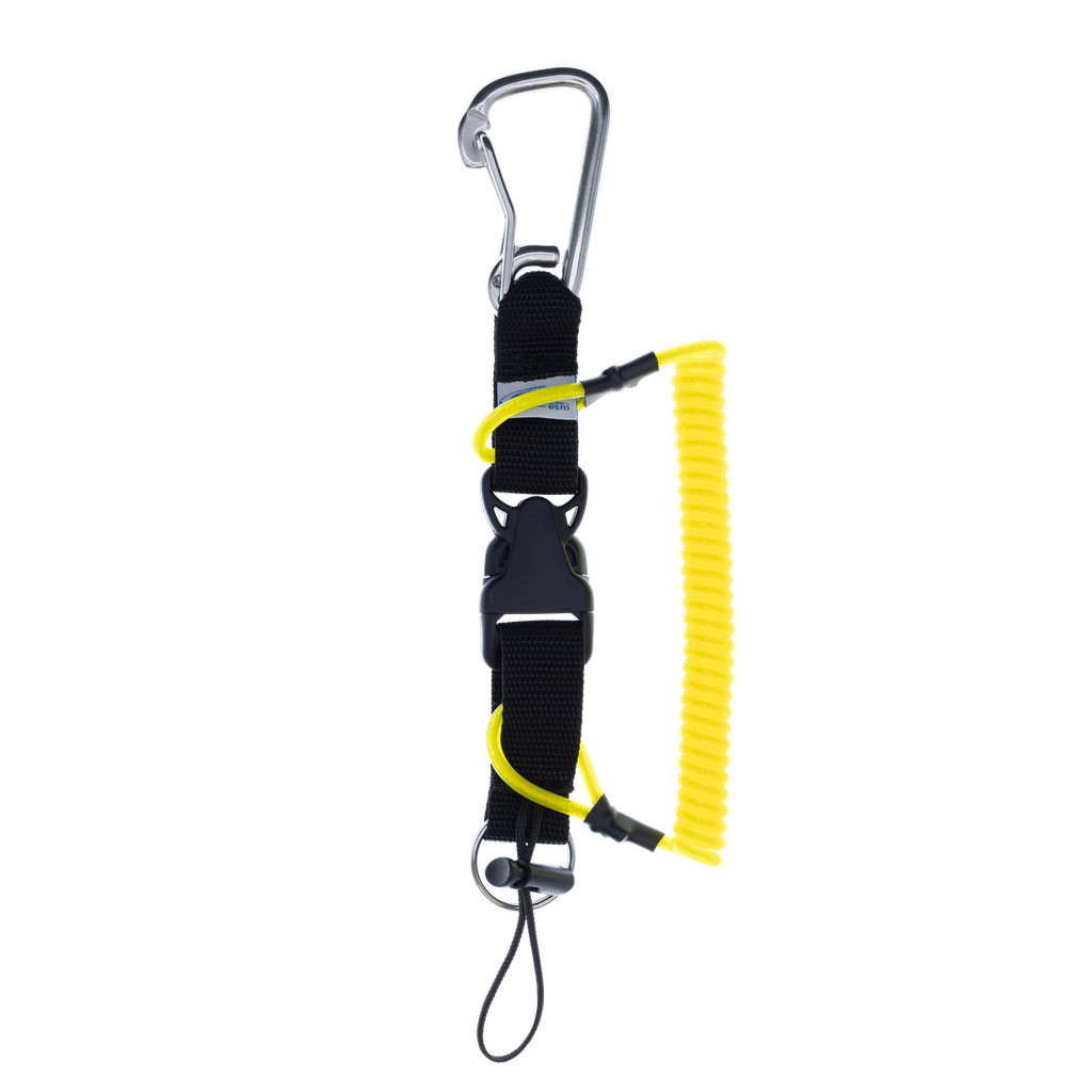 [ACCE05009-BK-BK] Mousqueton tire bouchon, spirale renforcée, 1 mousqueton Asymétrique 80 mm + Anneau brisé inox 30 mm (Noir, Noir)