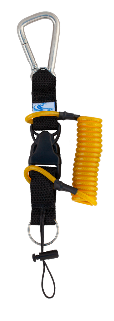 [ACCE05512-BK-BK] Mousqueton tire bouchon, spirale en inox, 1 mousqueton asymétrique à oeil 80 mm + Anneau brisé inox 30 mm (Noir, Noir)