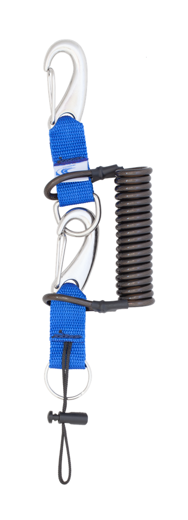 [ACCE05522-BK-BK] Mousqueton tire bouchon, spirale en inox, 2 mousquetons Vela 70 mm - D-ring (Noir, Noir)