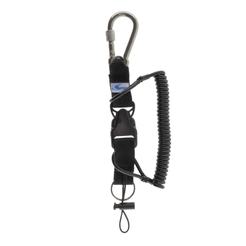 Mousqueton tire bouchon, spirale renforcée, 1 mousqueton avec vis de sécurité Inox 80 mm + Anneau brisé inox 30 mm