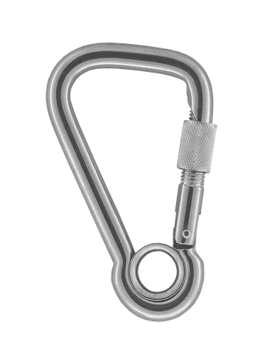 [SNAP00285] Asymmetrische karabijnhaak met oog en veiligheidsschroef, roestvrij staal, 60 mm