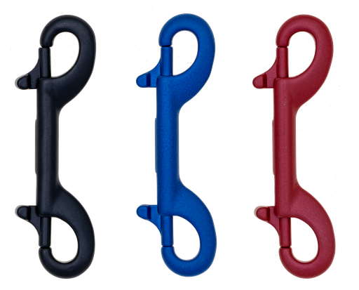 Double bolt snap hooks, stainless steel, coloured, 120 mm